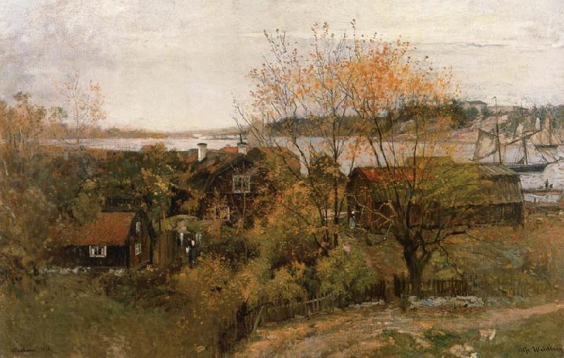 Alfred Wahlberg Landscape stamp Vaxholm Norge oil painting art